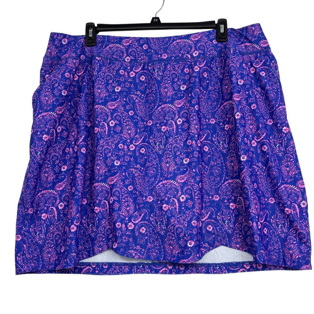 Womens Skort Size 24 Purple Pink Paisley Floral Scalloped Hem Pockets Stretch